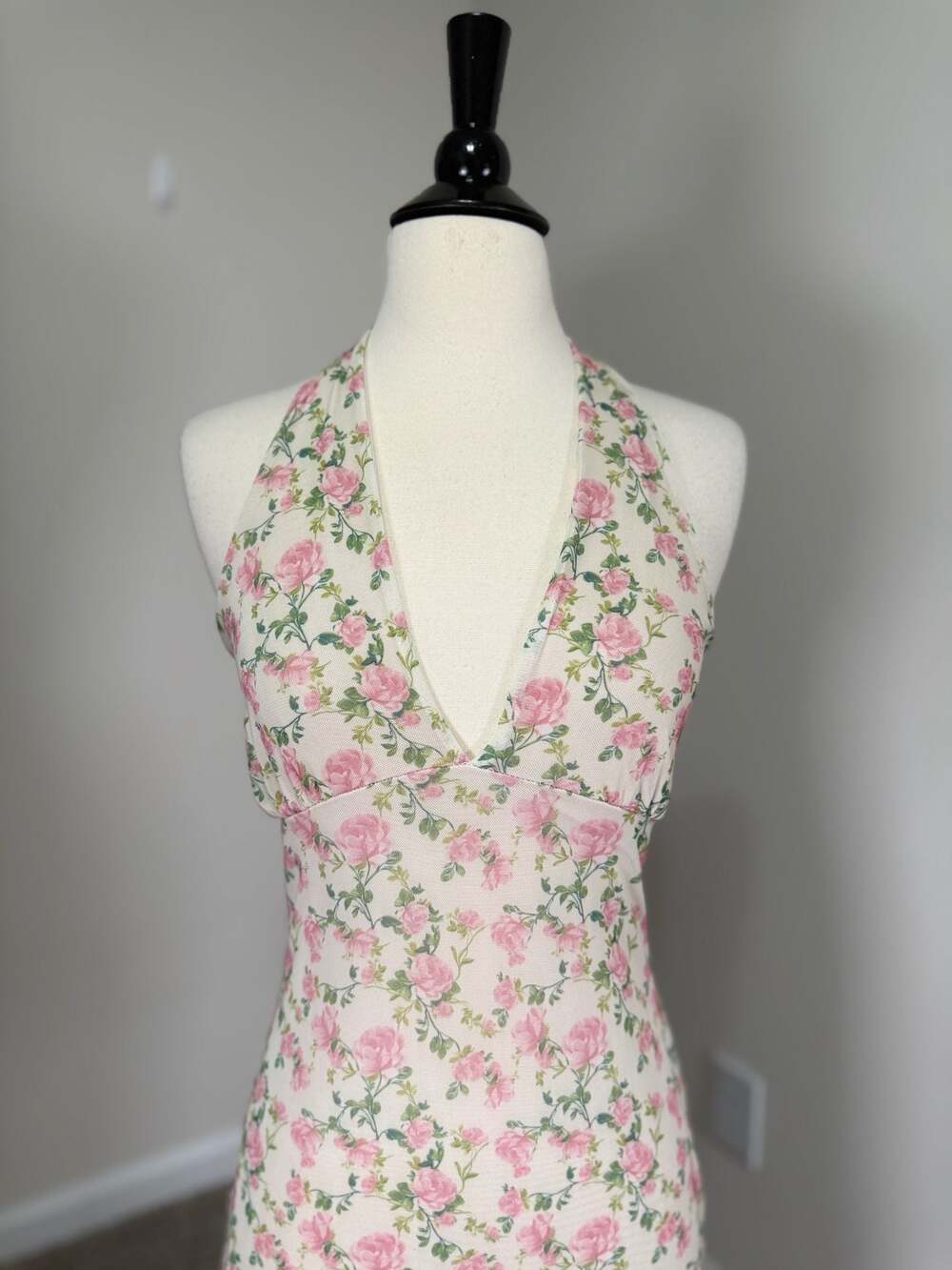 See You Monday Floral Halter Midi Dress Cottagecore Coquette Roses Mesh M - Picture 8 of 9